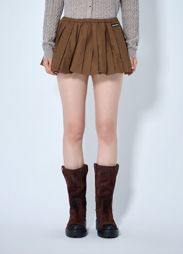 Miu Miu Pleated Gingham Check Mini Skirt Brown miu0265011